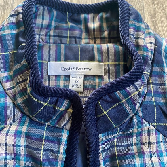 Croft & Barrow Plaid Vest 1X w/Corduroy Hem - Picture 2 of 3